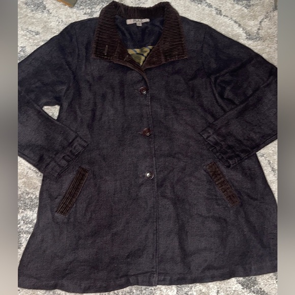 FLaX BOHO Lagenlook 100% Linen With Corduroy Trim Button Blazer/Jacket - Picture 6 of 9